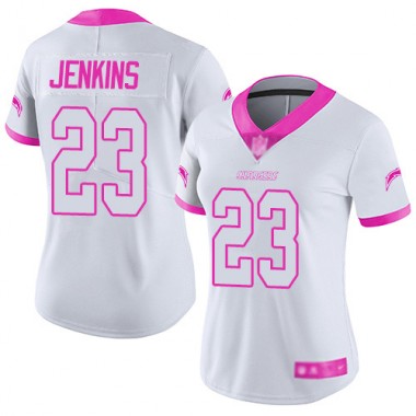 Los Angeles Chargers NFL Football Rayshawn Jenkins White Pink Jersey Women Limited  #23 Rush Fashion->women nfl jersey->Women Jersey